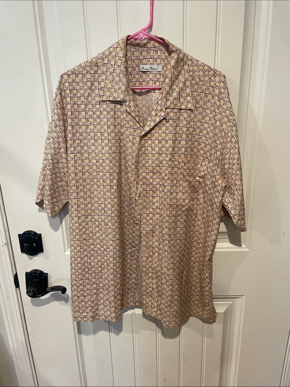 Burma bibas silk short-Sleeve Beige Patterned Shirt